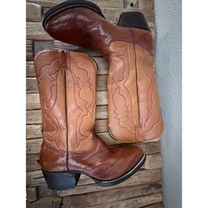 Broncos Western Cowboy Boots 8.5 Brown Leather Tall Stitched